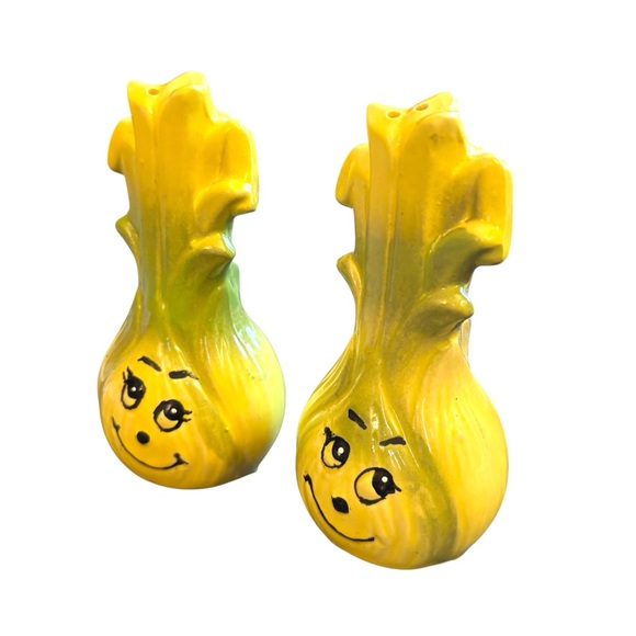 Vintage Kitschy Anthropormorphic Salt & Pepper Shakers Leek Celery Japan MCM 5” - Picture 2 of 12